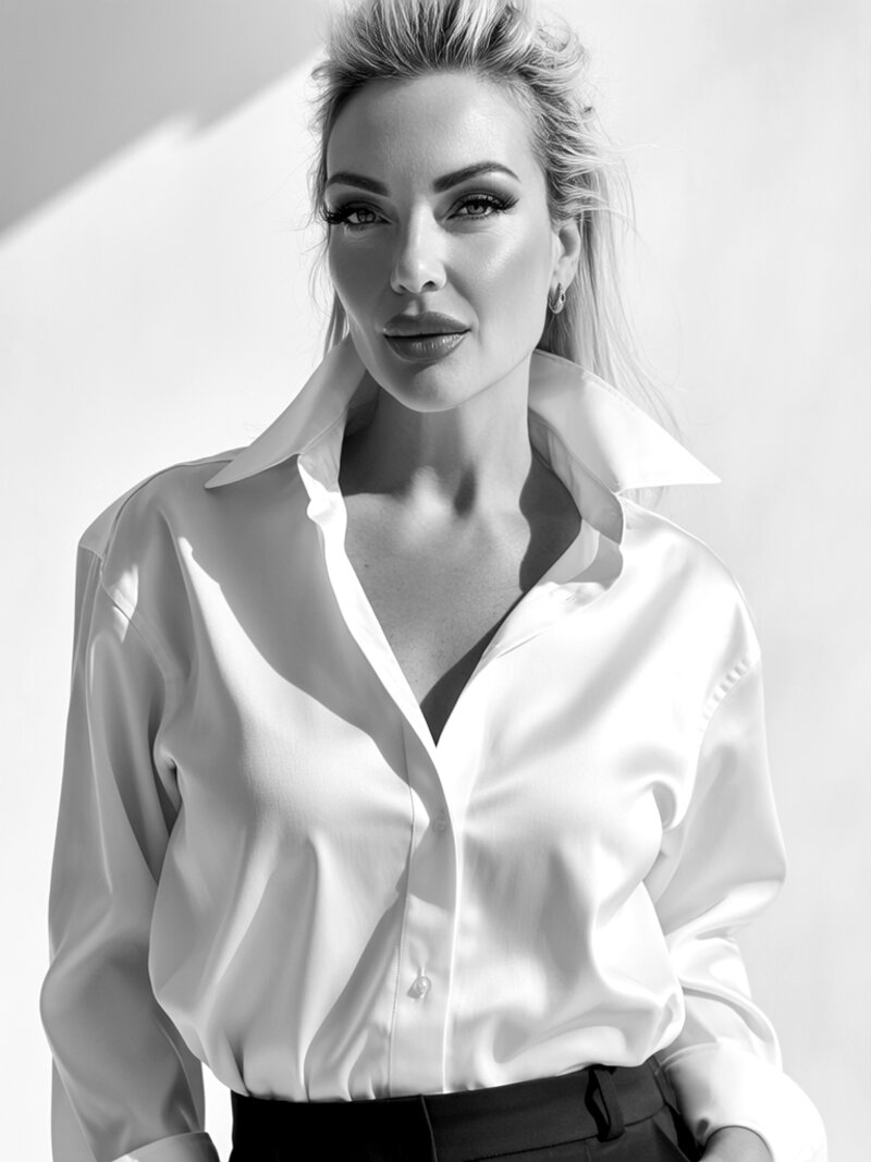 Meritxell Bautista, retrat editorial professional en blanc i negre